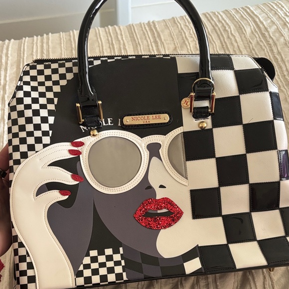 Nicole Lee Black and White Checkered Satchel - Picture 1 of 4